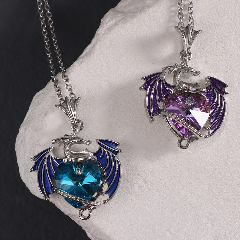 Exquisite Fashion Color Dragon Pendant Necklace For Women Blue Purple Dragon Necklace Cute Dragon Party Jewelry Gift