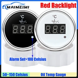 Red Light 52mm Oil Temperature Gauge+Sensor with Alarm Digital 50~150 Celsius Oil Temp Meter for Marine Boat Car 12V24V Custom