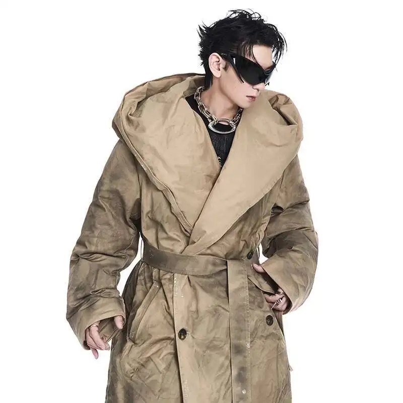 LUZHEN Hooded Mid Length Windbreaker Padded Jackets Stylish Scrawl Gradient Color Luxury Warm Men's Liner Cotton Coats LZ7278