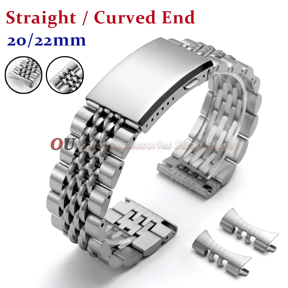 Gerade/Gebogene Endriemen mit Schraubverschluss 20mm 22mm Uhrenarmband für Seiko für Jubilee SKX007/009 Edelstahl-Armband Metallgürtel