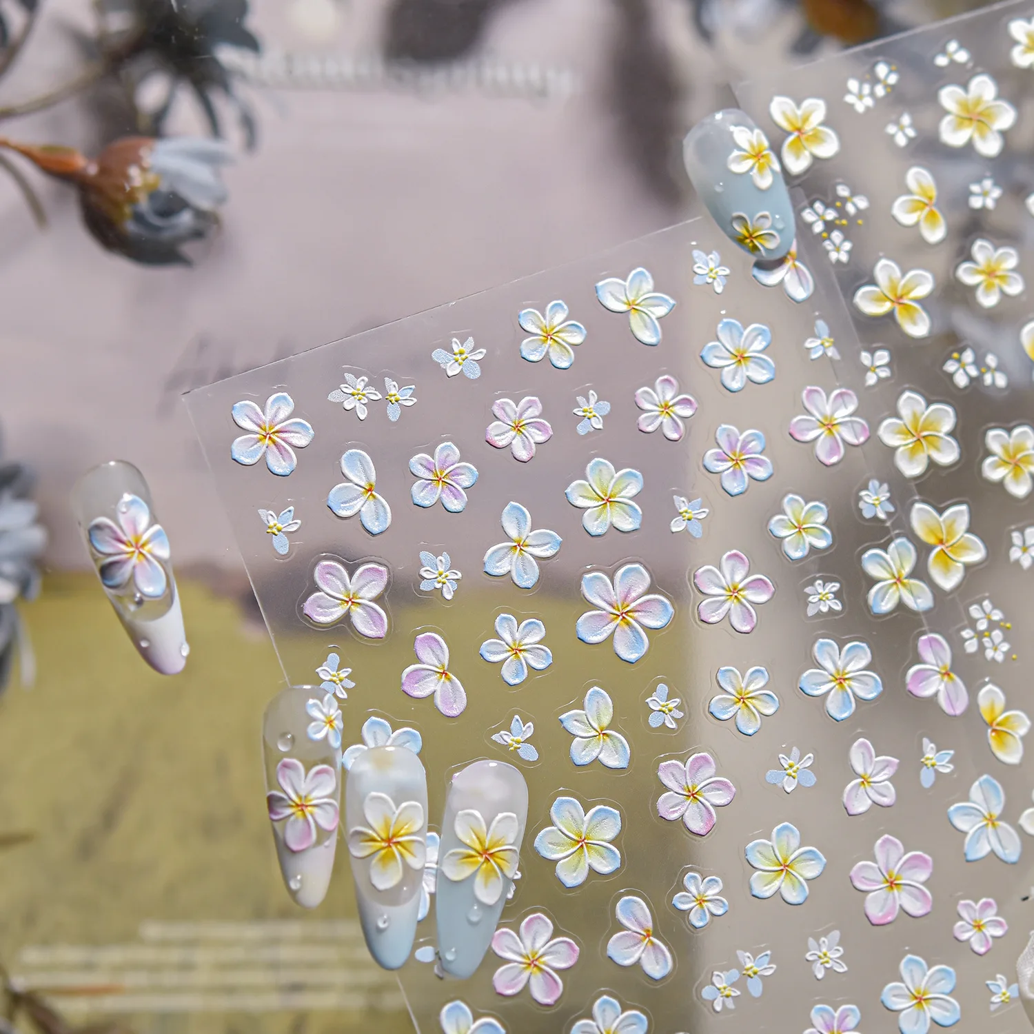 1 unidad de pegatinas 5D de flores de Frangipán amarillo para decoración de uñas, calcomanías de flores de Fairycore, deslizadores suaves florales de Plumeria, diseño de uñas *