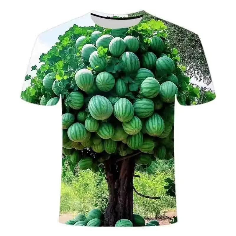 Summer Watermelon 3d Printed Hip Hop Men Personality Short Sleeve Fashion Alternative Funny O Collar Large Size Handsome Shirt