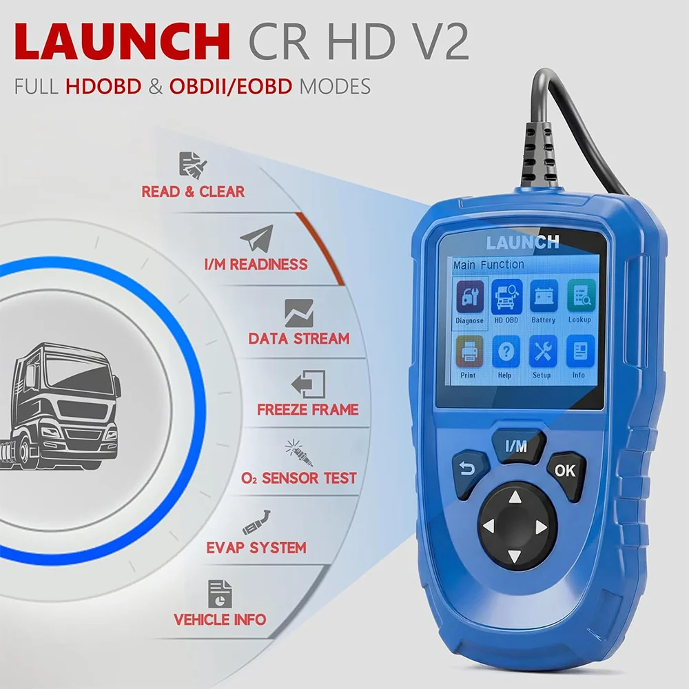 LAUNCH Creader HD V2 OBD2 Fault Scanner Engine Diagnostic Scanner HDOBD OBD-II EOBD Code Reader for 24V Heavy-Duty Vehicles
