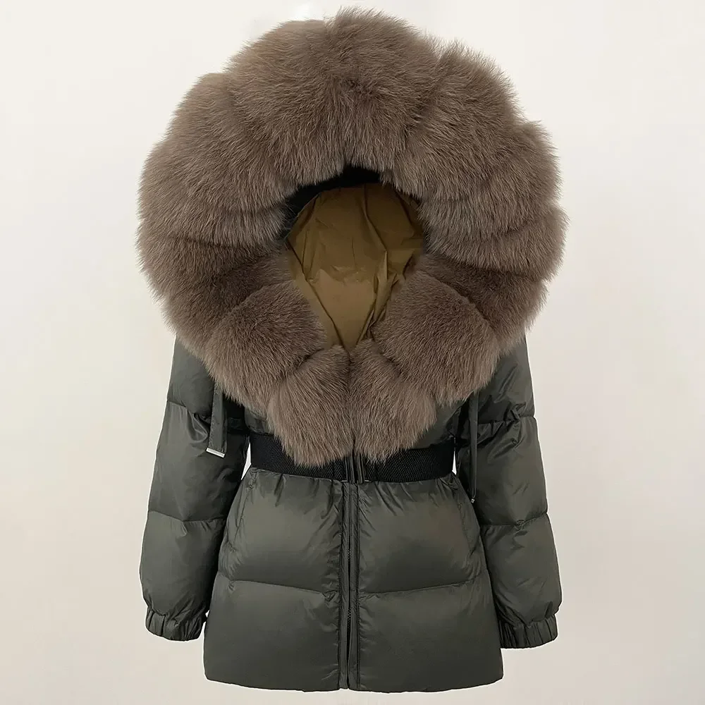 MENINA 2024 Winter Jacket Women Real Natural Fox Fur Collar Hooded Thick Warm 90% White Duck Down Coat Female Streetwear Casual