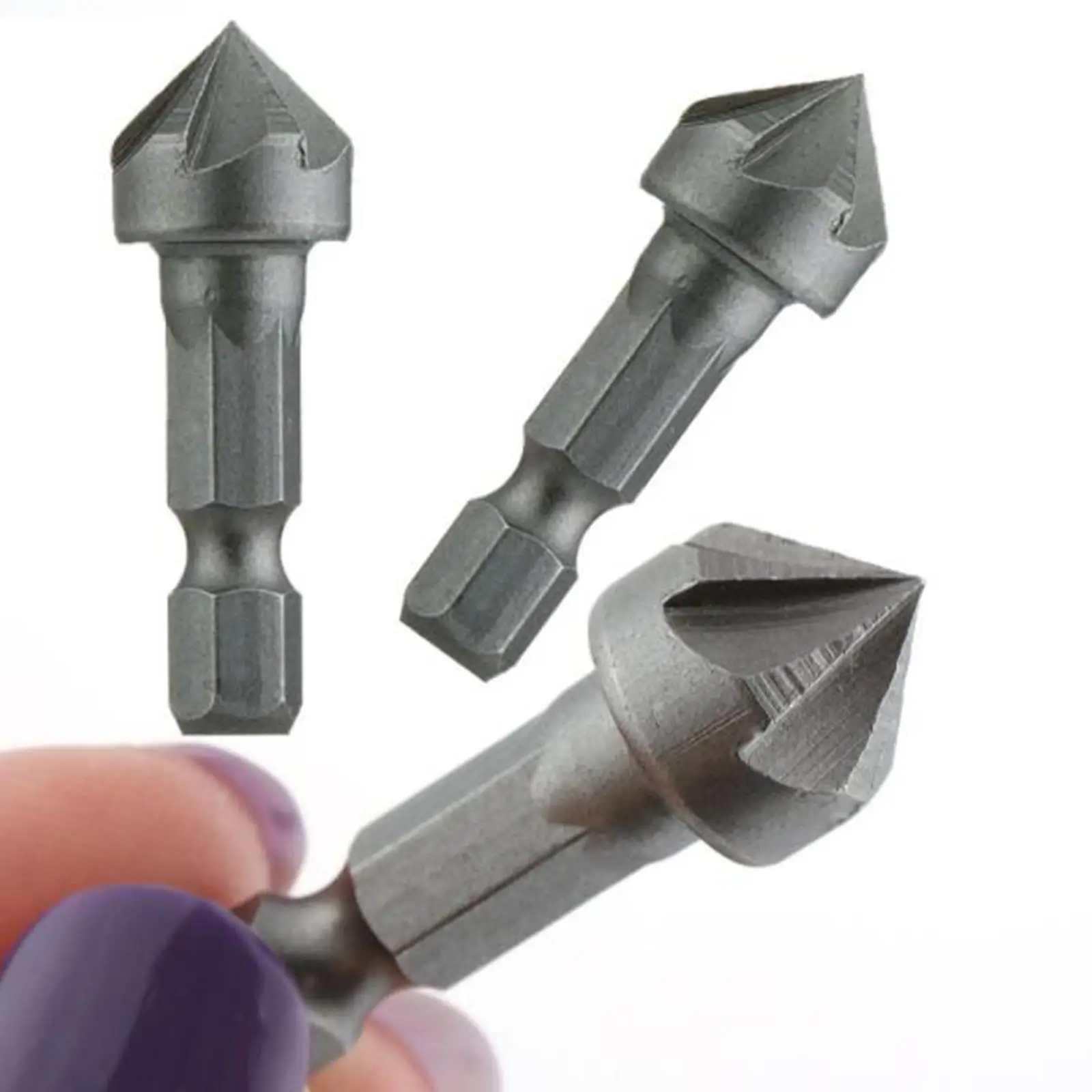 

3Pcs Chamfer Bit Sturdy Replacement Small Hexagonal Handle for Rubber Wood
