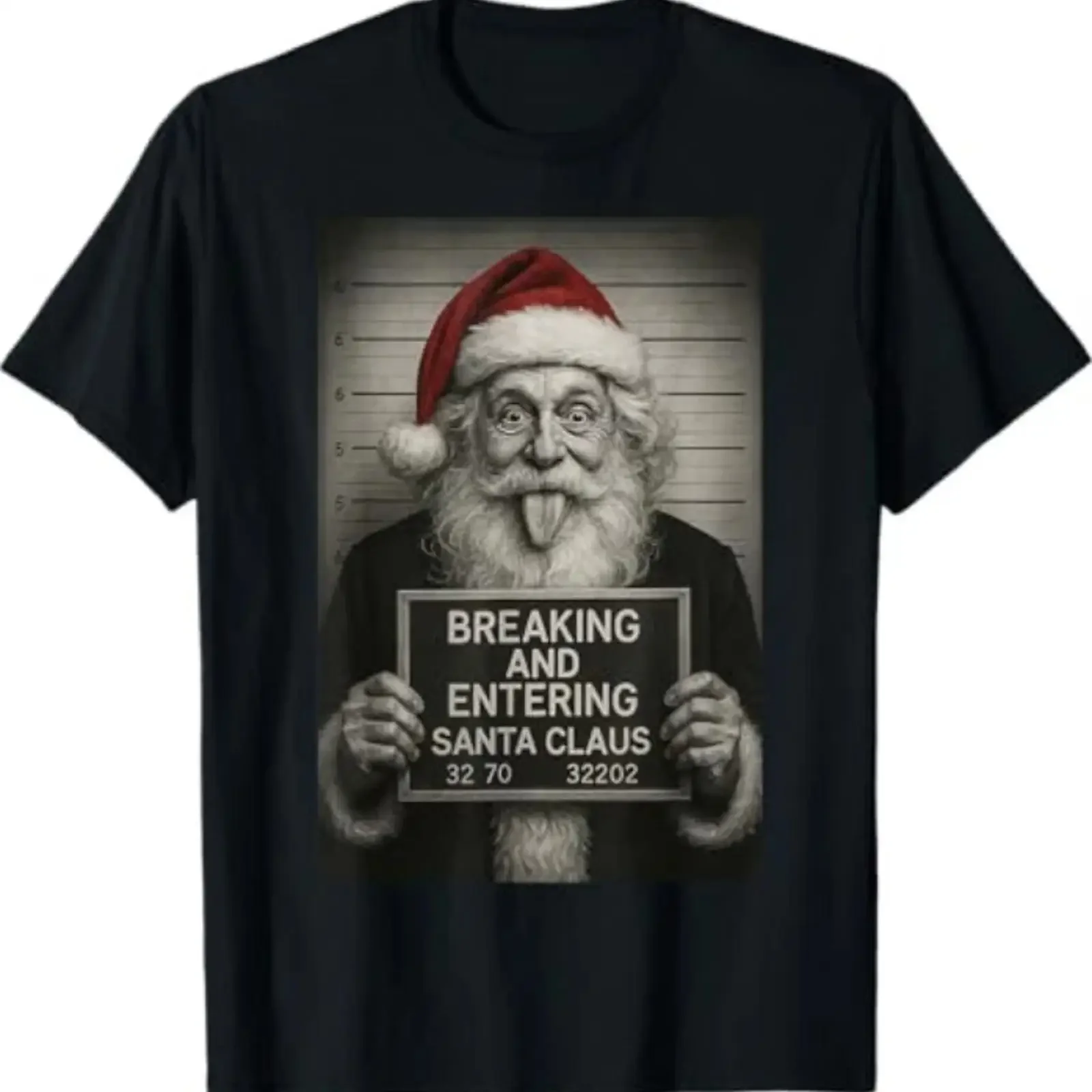 Funny Santa Claus Mugshot Christmas Xmas T Shirt vintage Washed Comfortable Stretched Top For Everyday Wear Slightly graphic