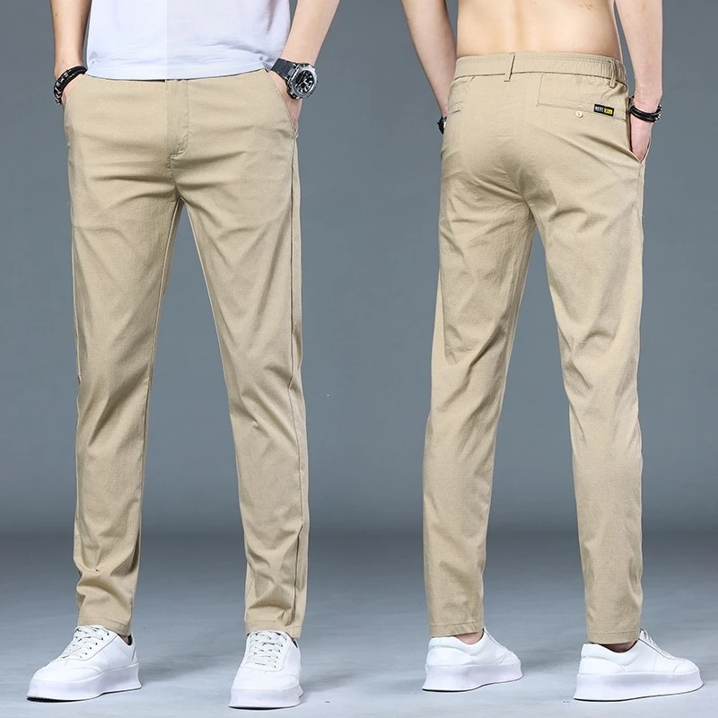 

Men's Summer Thin Business Pants Elastic Slim Straight Sporty Trousers Ice Silk Trendy Bottoms for Versatile Style