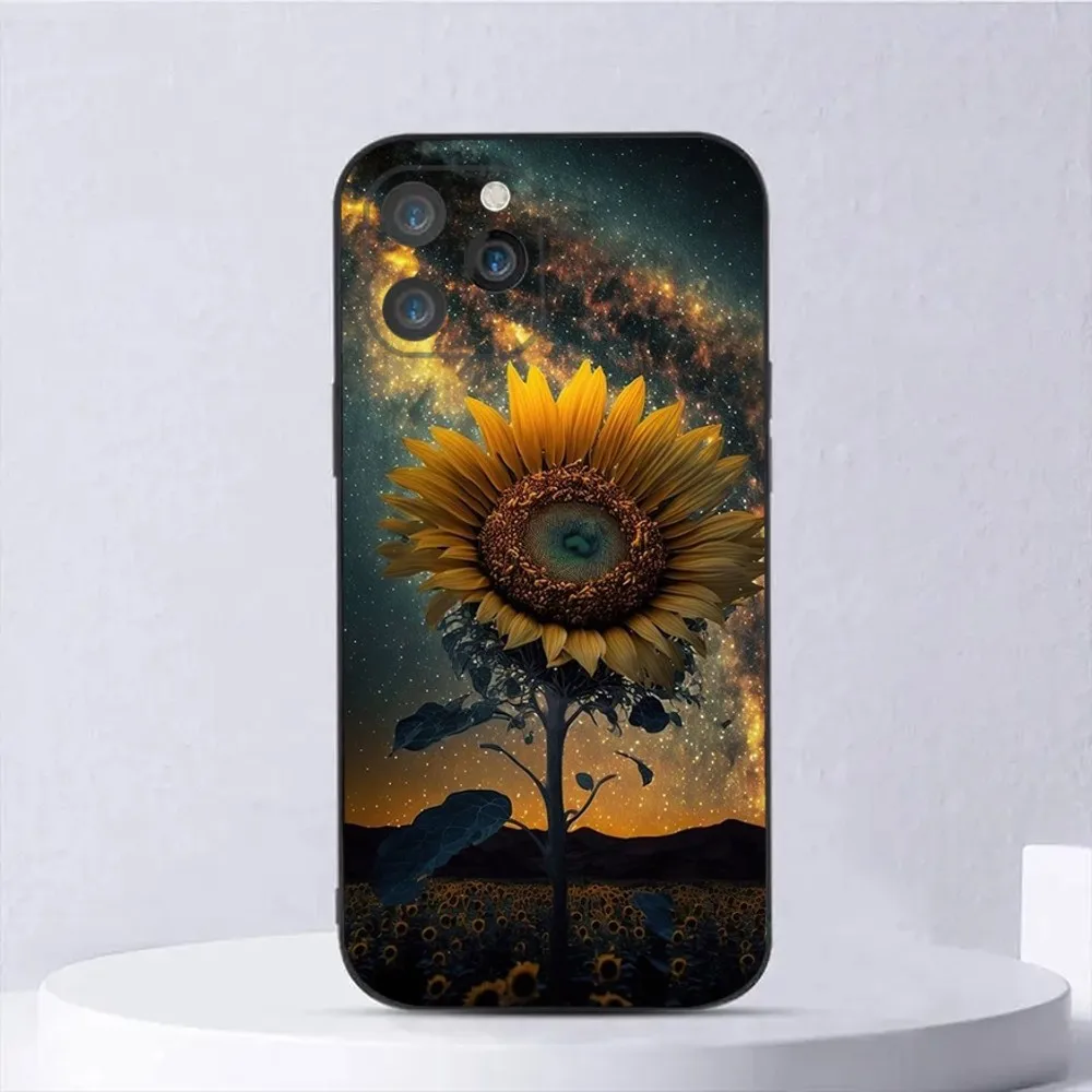Beautiful Yellow Sunflower Phone Case For iPhone 15,14,13,12,11,Plus,Pro Max,XS,X,XR,SE,Mini,8,7 Soft Silicone Black Cover
