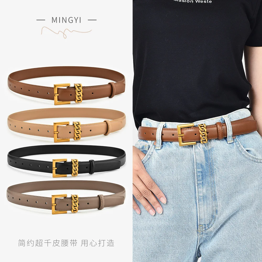 

Vintage port style Split leather belt women's alloy Fried Dough Twists button women's belt with suit jeans casual belt women