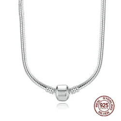 Charm Original 925 Sterling Silver Filled Snake Chain Necklace Secure Ball Clasp Beads Necklace For Women Men Wedding Jewelry