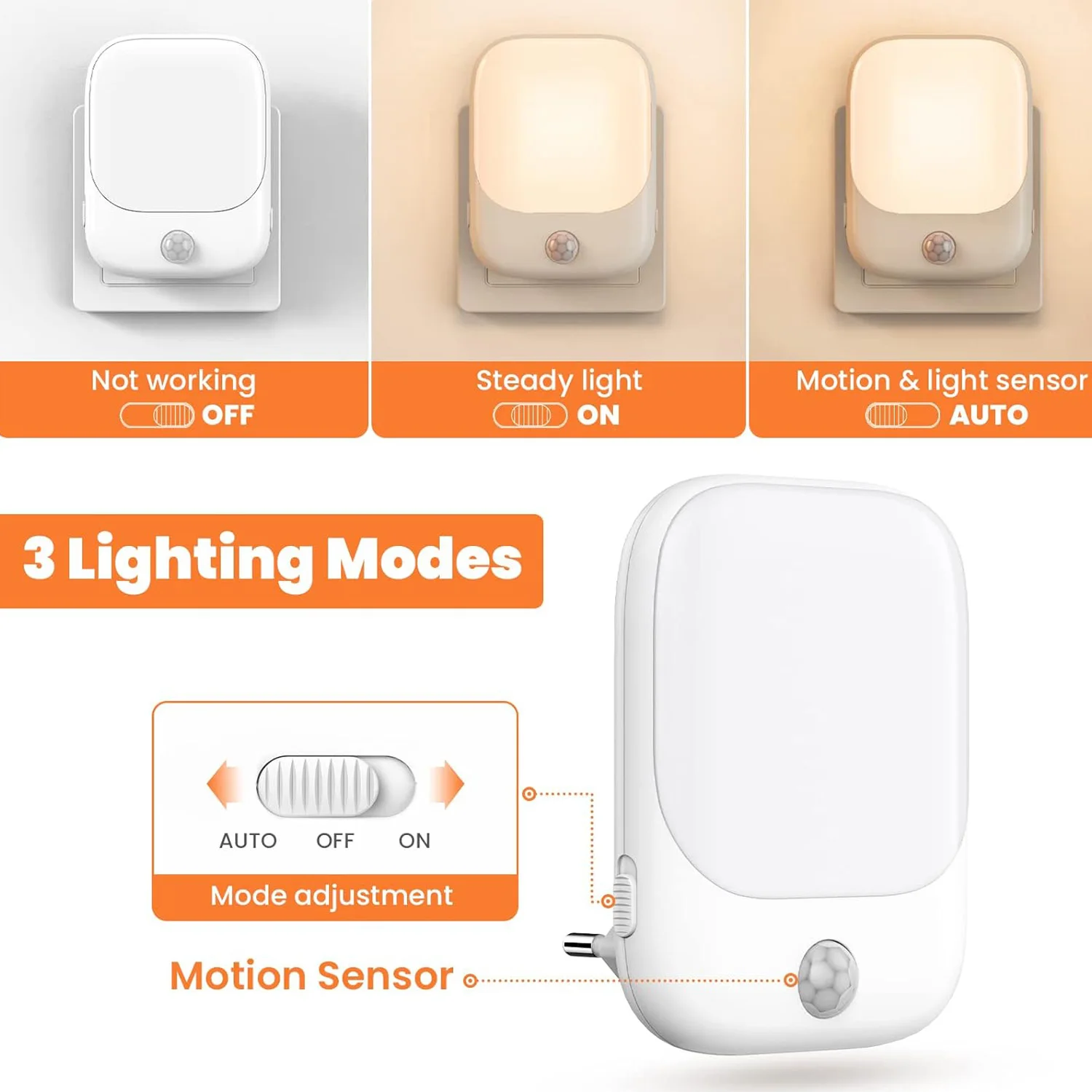 1pc/2pcs/4pcs/10pcs Smart LED Night Light with Sensor, Adjustable Brightness, Motion Sensor Night Light, Warm White