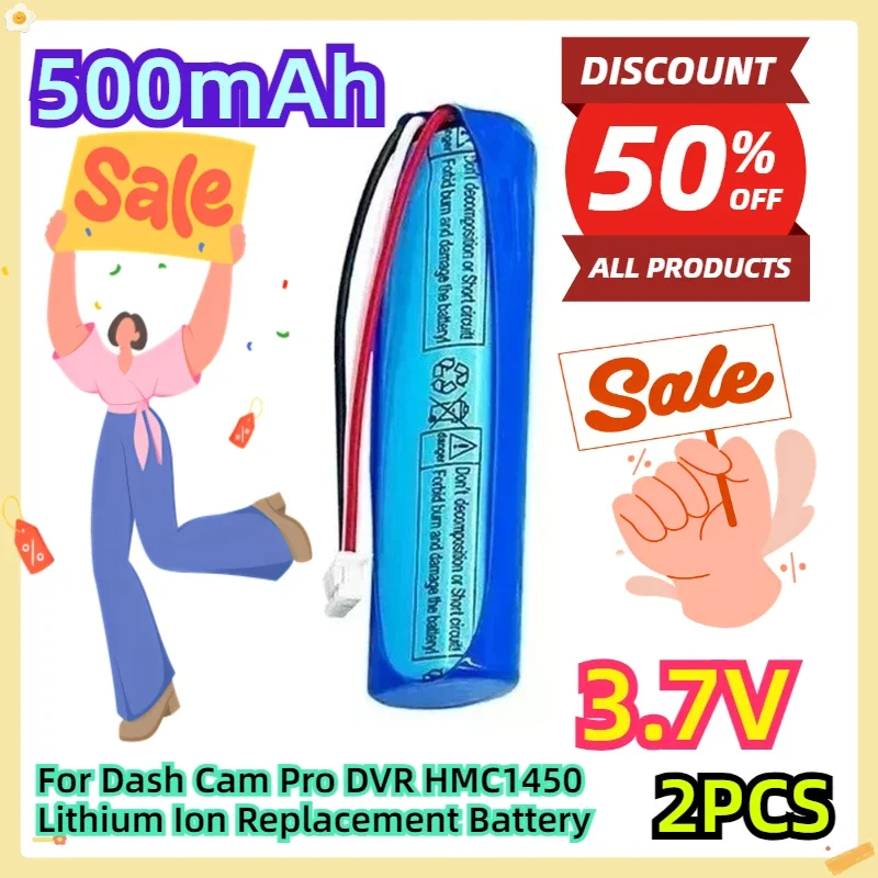 For Dash Cam Pro DVR HMC1450 500mAh 3.7V Lithium Ion Replacement Battery 2pcs