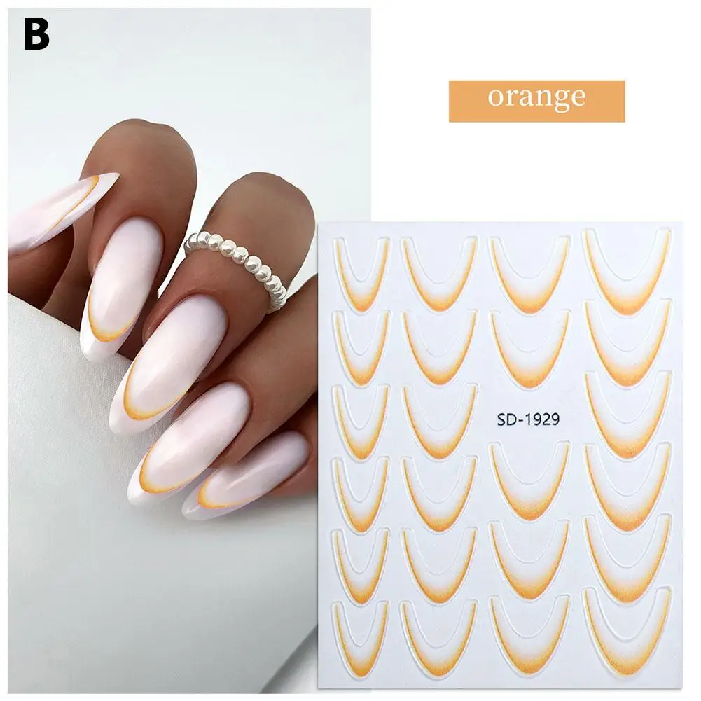 Pegatinas autoadhesivas para manicura de línea francesa degradada, calcomanías de diseño, guías de puntas de uñas para decoración DIY, plantilla para hombre V2V9