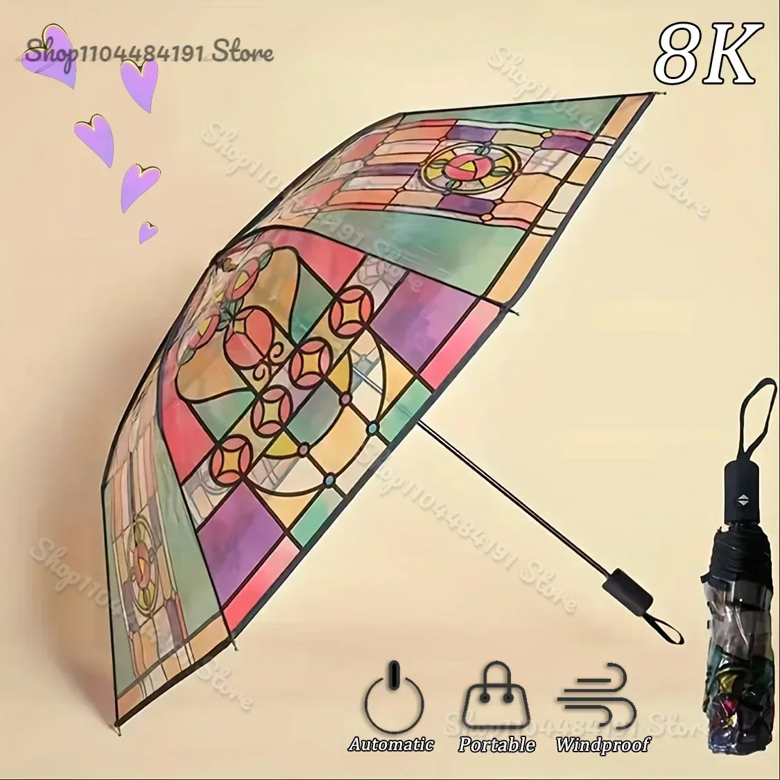 

British Wind Rainforest Arch Transparent Umbrella Stained Glass Transparent Umbrella Long Handle Automatic Large Romantic Sunny