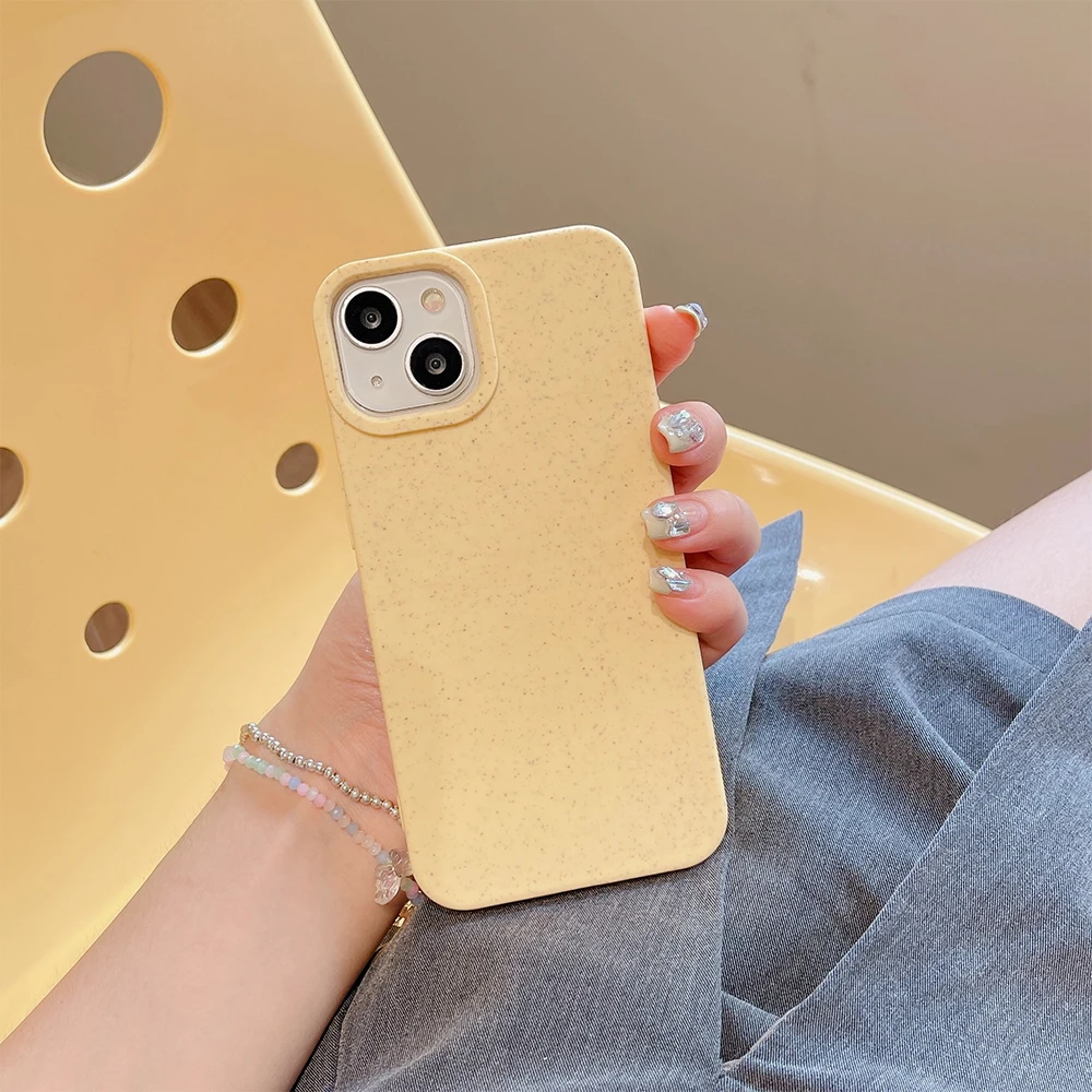 Eco Bio Wheat Straw Soft Silicone Phone Case For iPhone 16 15 14 13 12 11 Pro Max XR XS MAX 7 8 PLUS Soft Silicone Bumper Cover