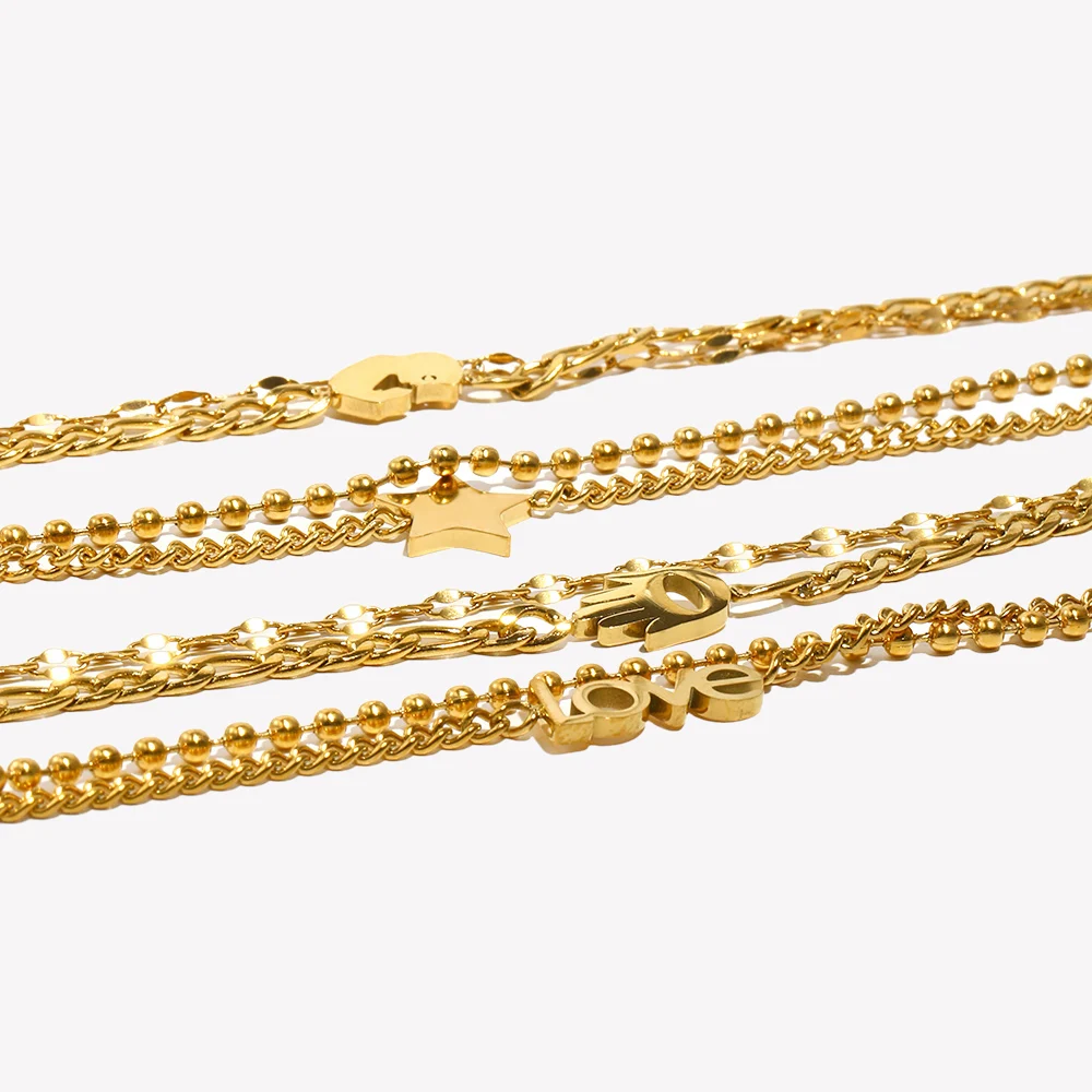 E.B.belle 2024 Popular Wholesale Stainless Steel Double Layer 18K Gold Plated Bracelets For Women Flower Love Heart Bracelet