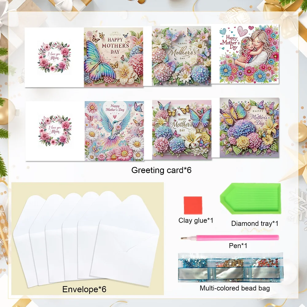 6Pcs Diamond Art Painting Greeting Cards Kit,Happy Mother's Day Diamond Art Crafts With Envelopes Diamond Cards For Celebrations