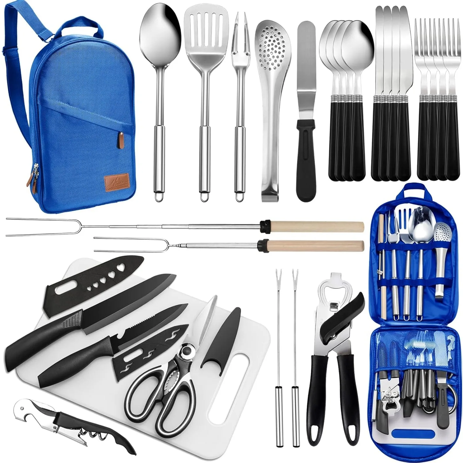 

Portable Camping Kitchen Utensil Set-27 Piece Cookware Kit, Stainless Steel Outdoor Cooking and Grilling Utensil Organizer