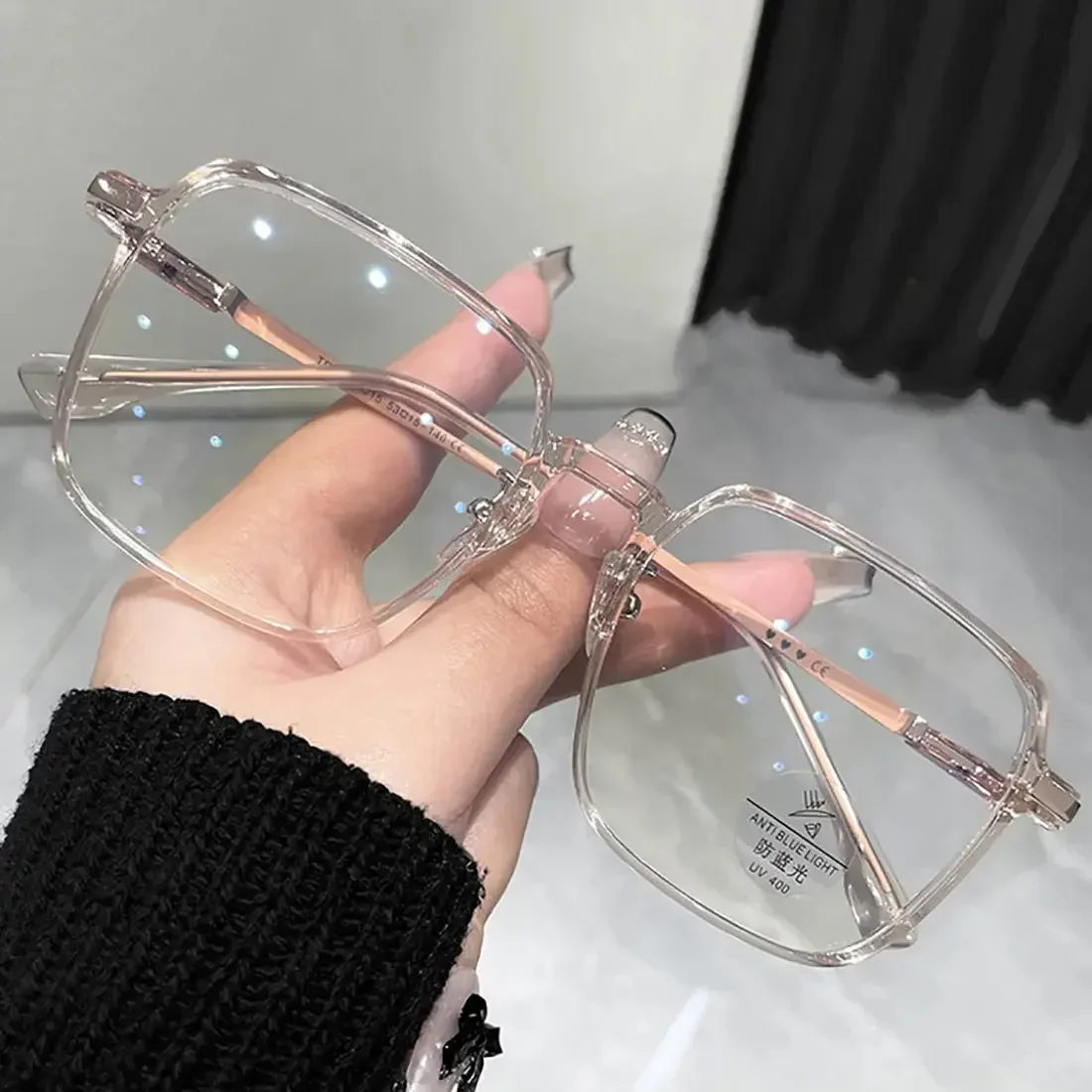 Fashion Big Square Anti Blue Light Glasses Ultra Light Transparent Metal Frame for Women Men Computer Eye Protection Spectacles
