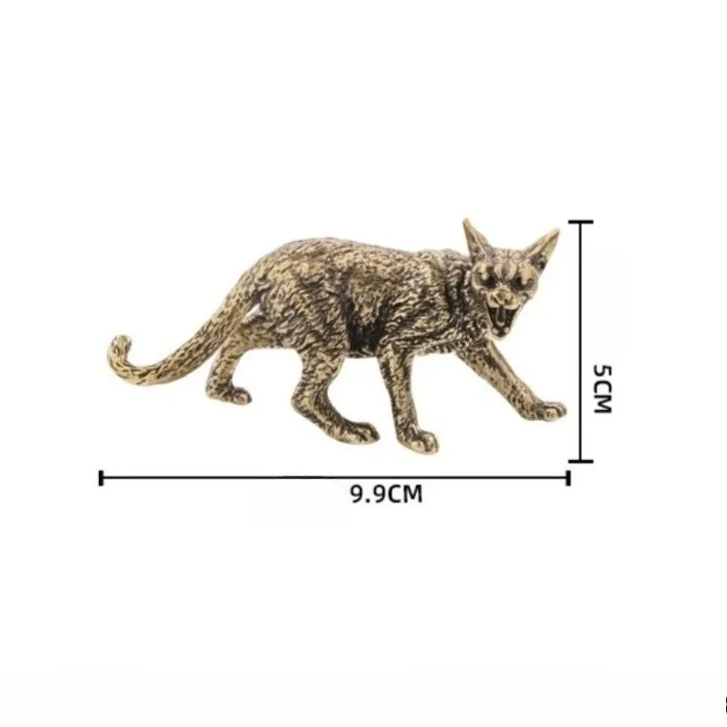 1 PC Brass Long-tailed Bobcat Figurine Copper Carving Hand Play Piece Animal Big Cat Statue Decor Craft Ornament Home Decoration