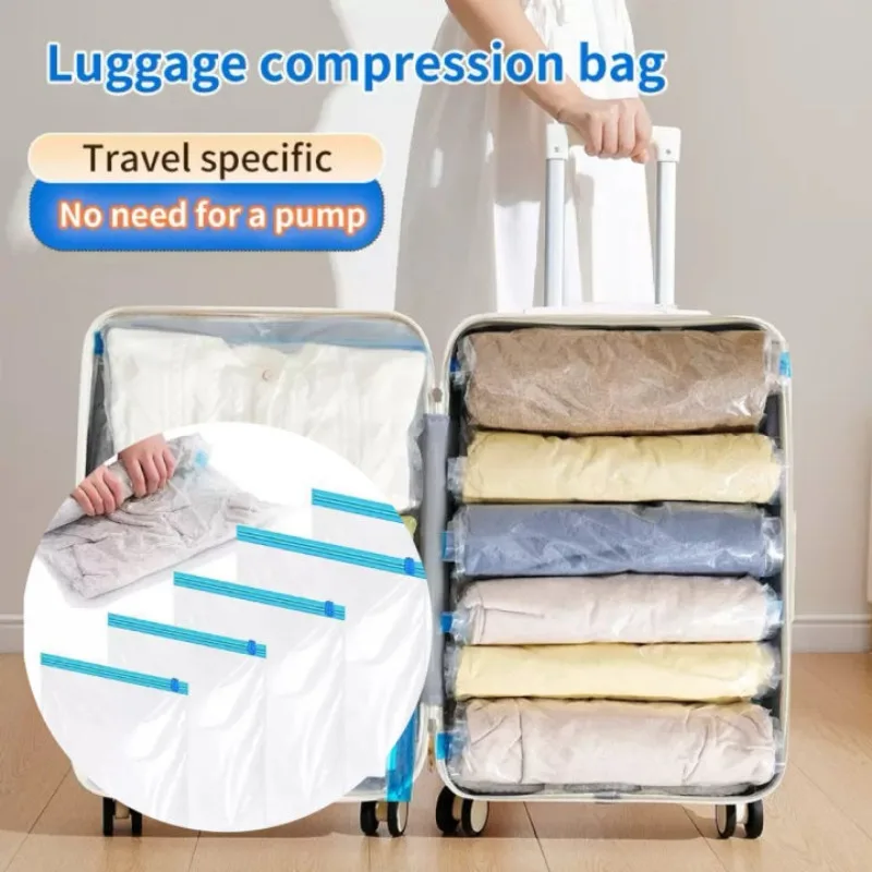 Paquete de 8 bolsas de compresión enrollables, bolsas de almacenamiento al vacío reutilizables para organizador de viaje, ahorro de espacio en maleta, No requiere bomba