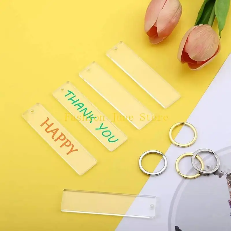 N5KA 40Pieces Blanks Song for Key Chain Acrylic Keychains Blank Acrylic Transparent Rectangle Discs with 30Pieces Metal for K