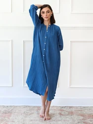 NHKDSASA Cotton Night Wear Women Casual Three Quarter Sleeve O Neck Sleepwear Female Elegant Solid 2023 Summer Woman Dresses