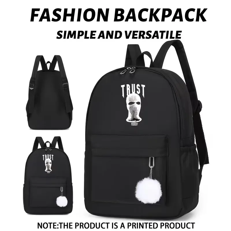 

A large-capacity, casual, and versatile backpack perfect for back-to-school season, adorned with a minimalist, spooky mask print
