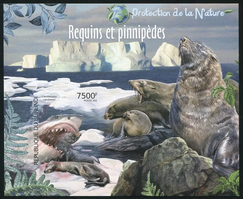 Burundi, 2012, Marine Animals, Shark, Sea Lion, Toothless, Real Original Post Stamp, MNH