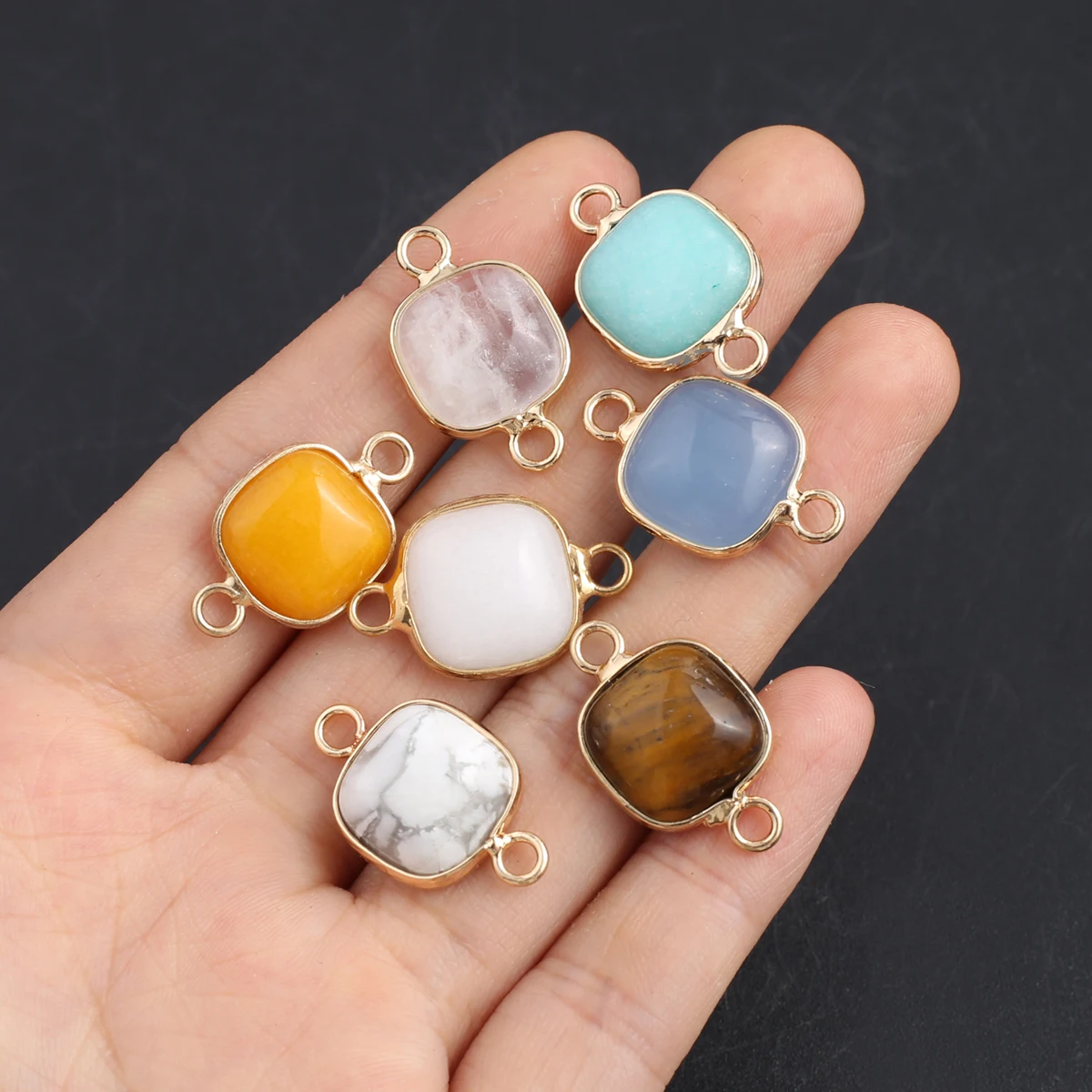 Natural Stone Pendants Gold Plated Amazonite Tiger Eye Quartz Connectors for Jewelry Making Diy Necklace Bracelet Accessories