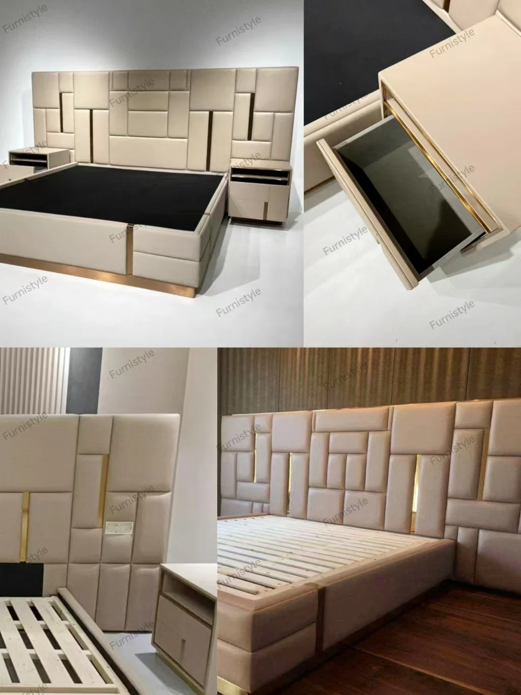 New Design Italian Furniture Storage Metal Classic Bedroom Sets Wedding Queen King Size Bed Modern Genuine Leather Luxury Bed - view 5