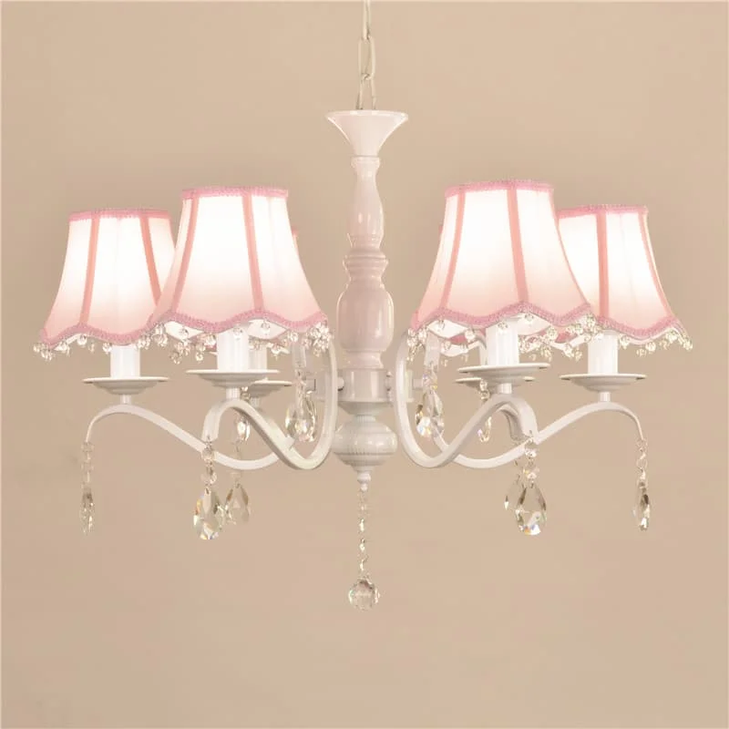 Crystal Pink Chandelier With Pink Fabric Shade In Princess Bedroom Hanging Chandeliers For Children\'S Room Girls/Daughter Room