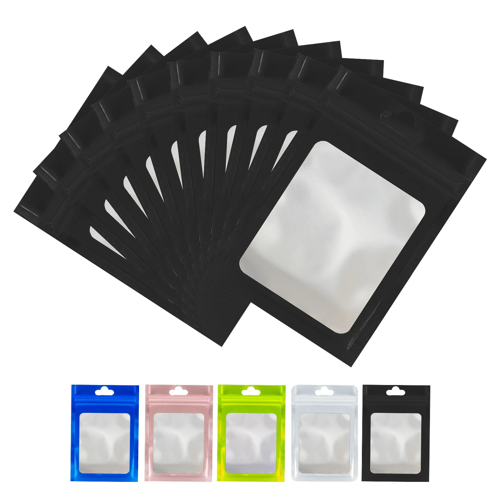 100Pcs/Lot Matte Black Aluminum Foil Clear Zip Lock Bag with Hang Hole Self Seal Tear Notch Reusable Zipper Food Coffee Bean Tea