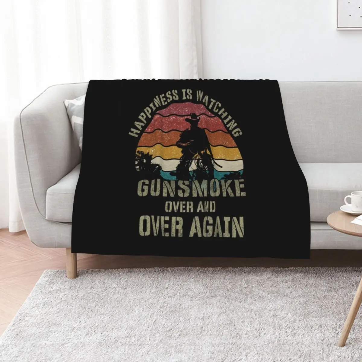 Happiness Is Watching Gunsmoke Over And Over Again Throw Blanket Bed Fashionable Bed covers Designers Furry Soft Plaid Blankets