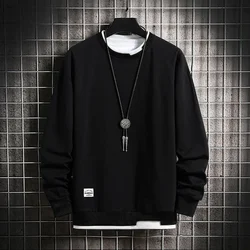 Moletom casual com gola em O masculino, moletom falso de duas peças, blusas de moda Harajuku, moda masculina, primavera, outono, 2024