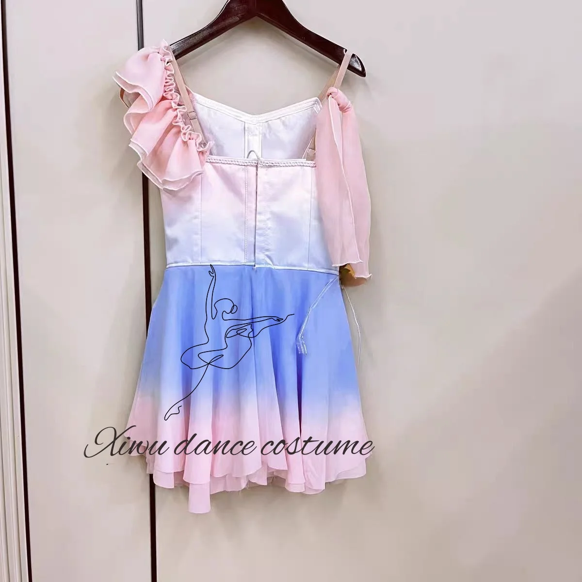 Graduation Ball Variations Ballet Dress Classic White Long Dress Blue Belt Bow Set Diamond Grand Swing Dress
