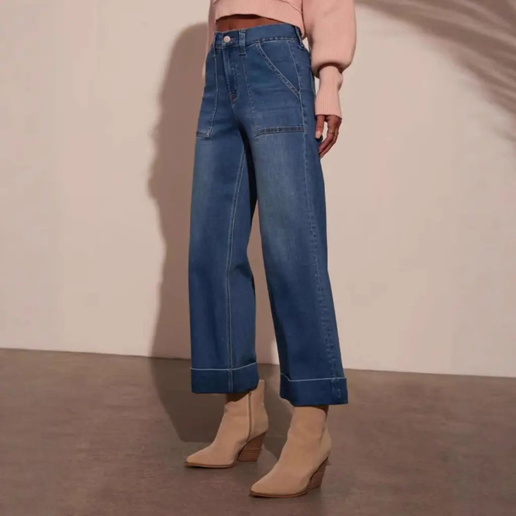 

Женские эластичные свободные джинсы с высокой талией, европейская и американская мода, новые эксклюзивно для Temu2025