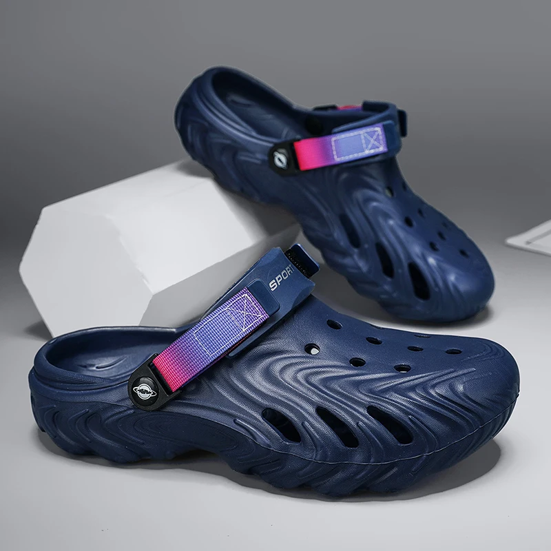 Wide Fit Men's EVA Clogs Non Slip Quick Dry Garden Shoes Adjustable Sport Strap Breathable Slip on Beach Sandals Shower Outdoor
