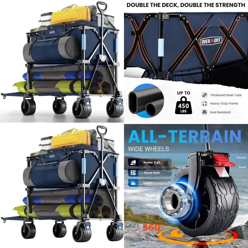 

Складная тележка большой вместимости — удлиненный удлинитель 47, вездеходные большие колеса, пляж, спорт, продукты, поддержка до 4