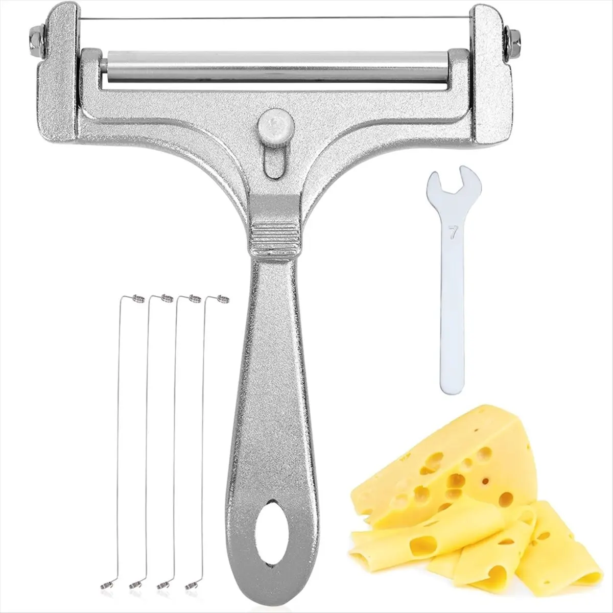 A013 6pcs Cheese Slicer Kit, Wrench Comfortable Handle Wire Replacement for Block Butter Adjustable Slicing Kitchen Tools
