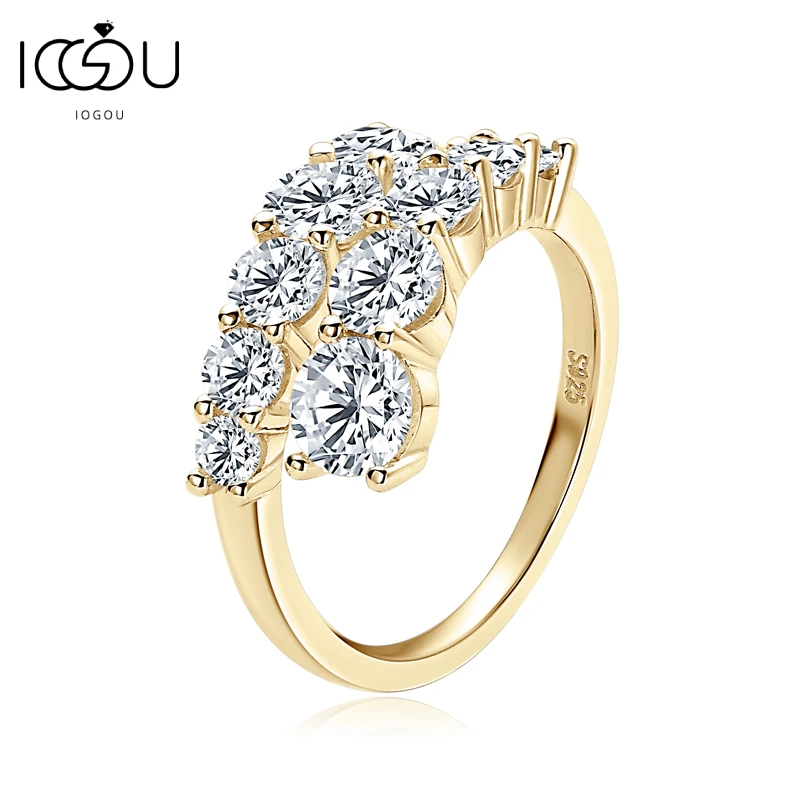 IOGOU 3.26CTW. All Moissanite 10 Stones Rings for Woman Anniversary Engagement Band Silver 925 Sterling Jewelry Twist Shank Ring