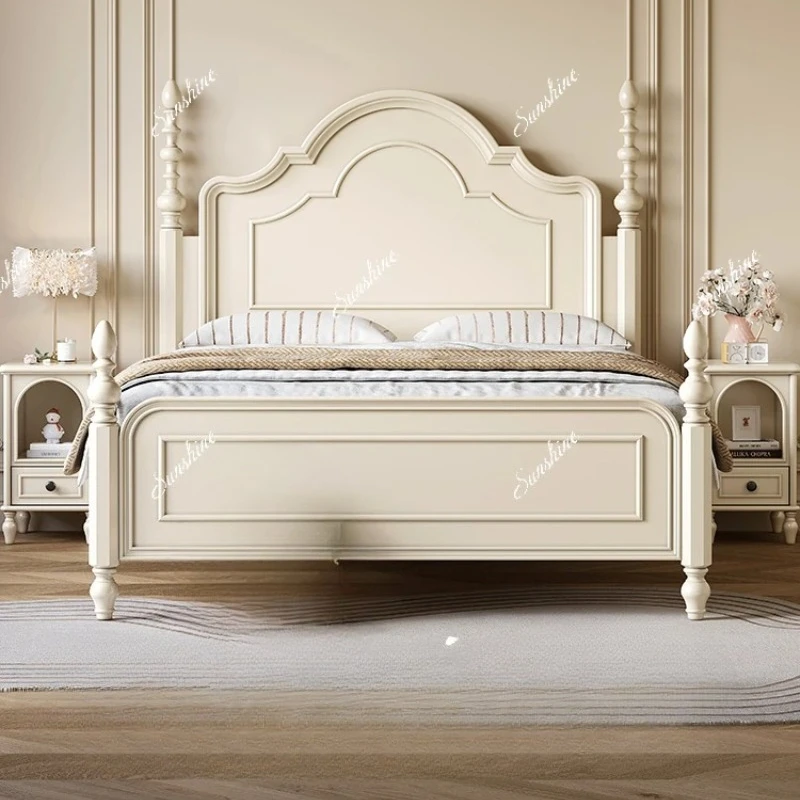 French cream wind all solid wood children's bed household bedroom princess bed