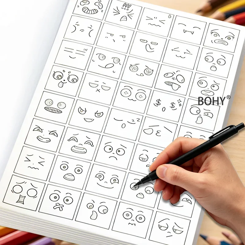 1 Emoji Painting and Coloring Album, Include Multi Style Hairstyles and Facial Shapes/simple Block Character Portraits, 40 Pages