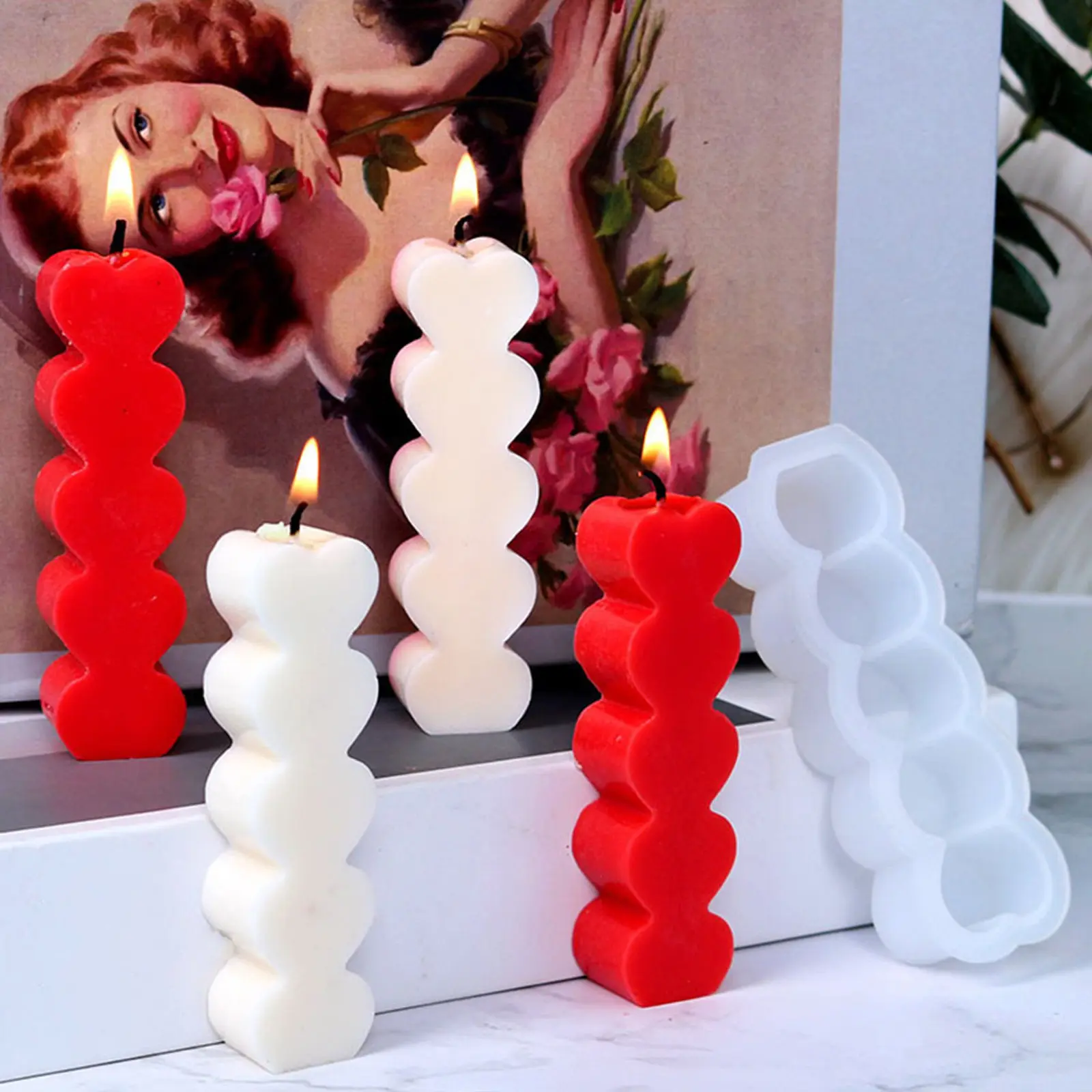 6Pcs Heart Shape Silicone Molds Easy Demould DIY Making Mold Handmade Soap Wax Craft Supplies Valentine Decoration