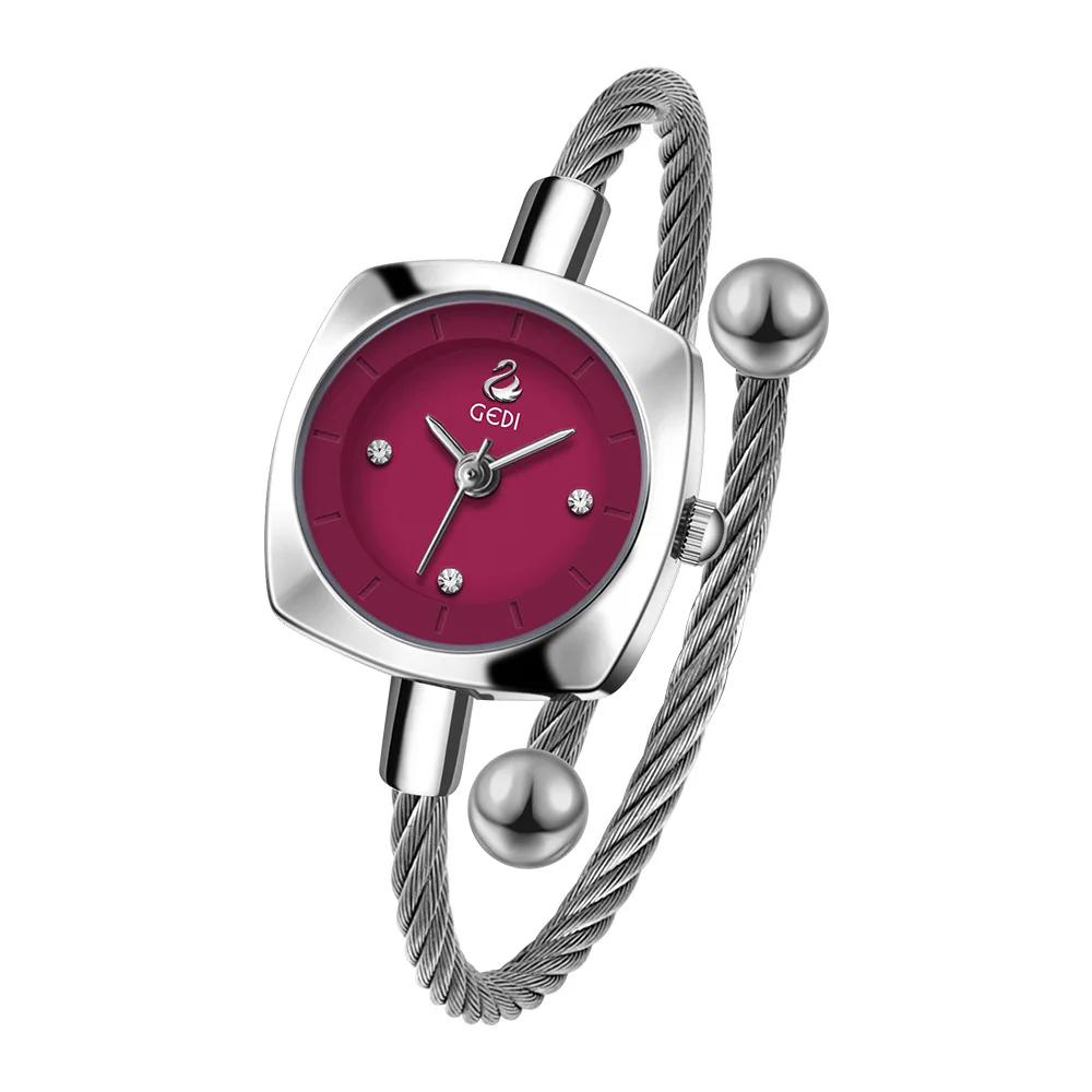 Fashion Minimalist Bangle Watch for Women Stainless Steel Strap Swan & Zircon Embellished Casual Wristwatch