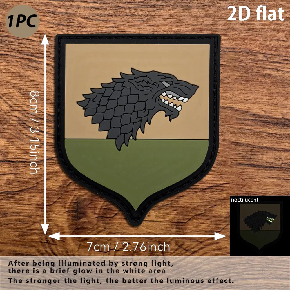 1Pc/2Pcs/3Pcs Optional Shield-Shaped Beast Image Embossed Luminous Armband Pvc Armband Patch Badge Applique Clothing Bag Hat Decoration Patch with Fleece Backing