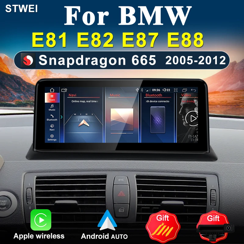 Autoradio Android 12, Qualcomm Snapdragon 665, 10.25 Pouces, 4G, WiFi, Lecteur Vidéo Stéréo pour Voiture BMW Série 1, E81, E82, E87, E88, ID8