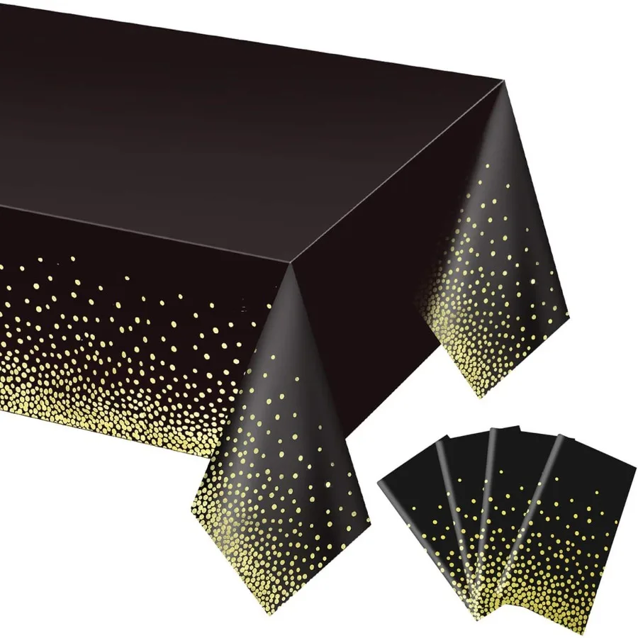 4 Pack Black and Gold Plastic Tablecloth for Rectangle Tables 54" x 108" Party Table Cover for Birthday Table Cloths for Gradua