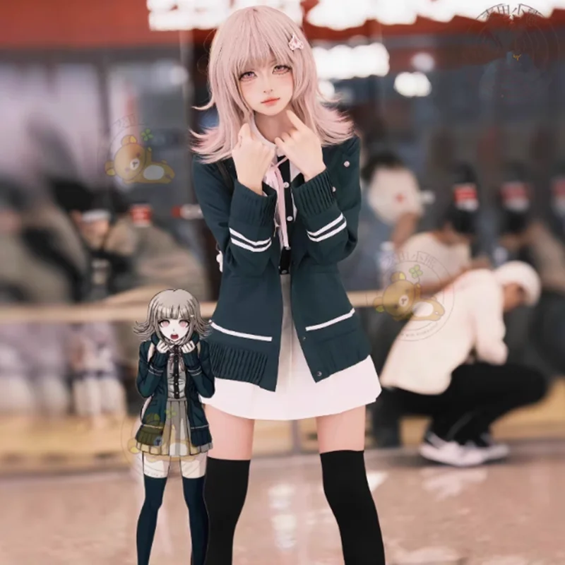 

Nanami ChiaKi Косплей Костюм Куртка с длинными рукавами Короткая юбка Юбка Лоли Униформа для школьников Парик