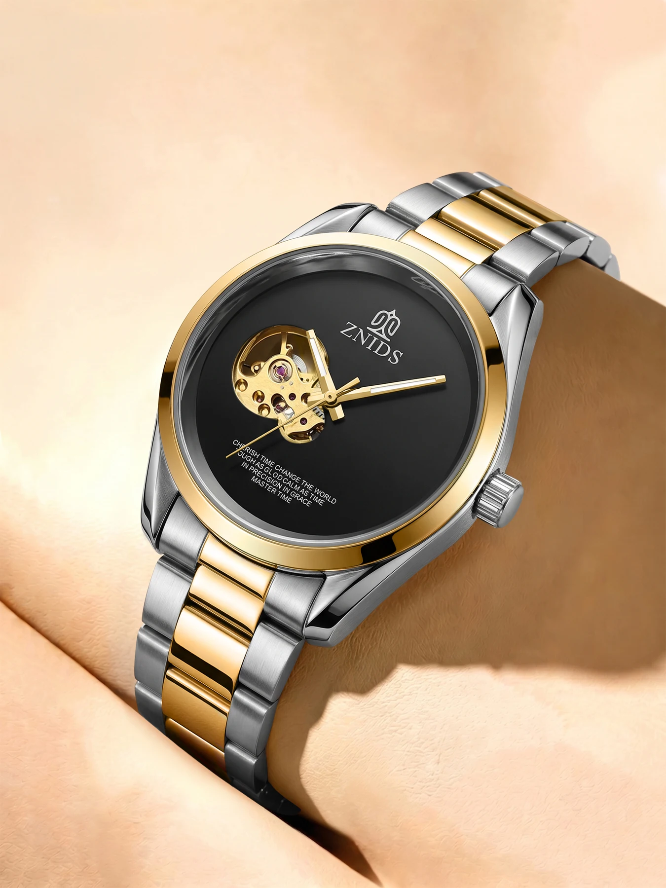 European and American Minimalist Style Hollow-Out Fully Automatic Mechanical Men's Watch, Circular Dial with Transparent Movement Design, Wear-Resistant Steel Band, Shockproof and Waterproof Wristwatch, High-End Mechanical Watch for Daily Wear, Suitable as a Gift